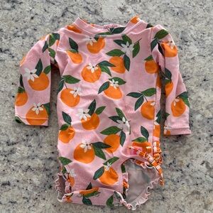 Worn 2x RUFFLE BUTTS Pink and Orange Floral Baby Bodysuit 6-12months